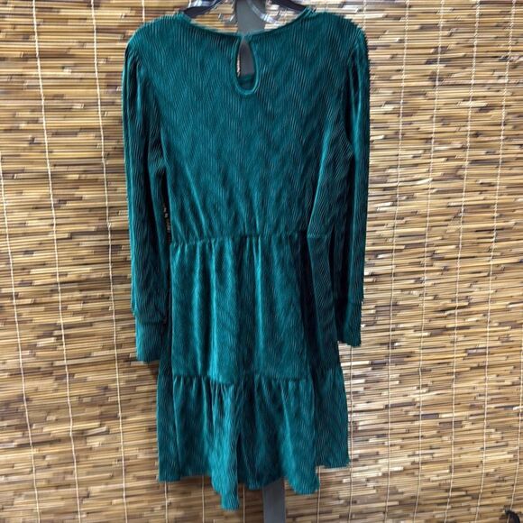 Rare Editions Big Girls Long Sleeve Textured Velvet Tiered Dress - Hunter Size 1 - Picture 2 of 2